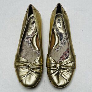 Born Lilly Flats Womens 8 Gold Faux Leather Twisted Bow Holiday Party